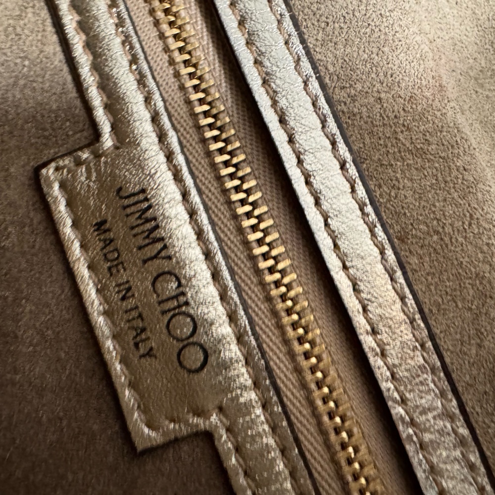 Jimmy Choo Crystal Madeline Gold Woven Raffia Top Handle Bag - Picture 12 of 13